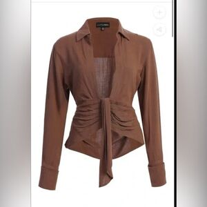 JLuxLabel Chocolate Lima Tie Front Top